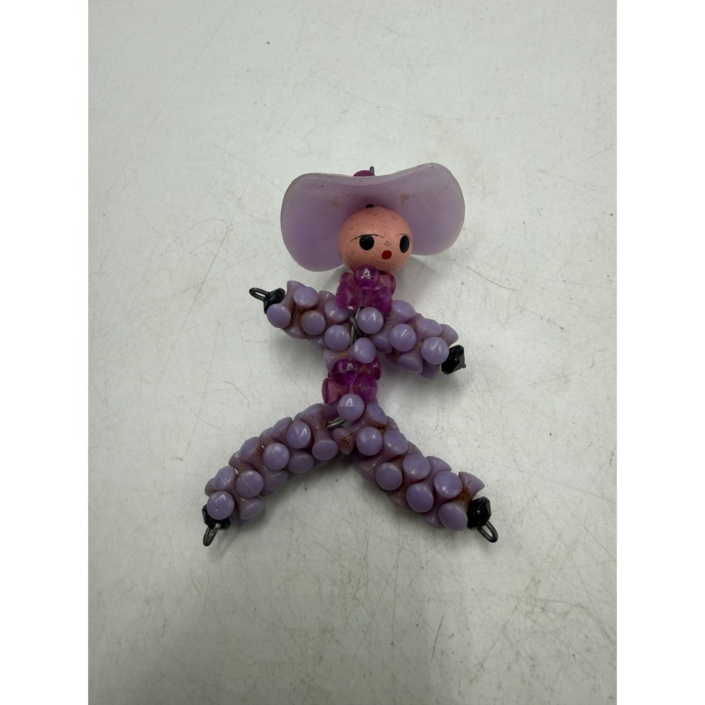 Vintage Beaded Doll Figurine Purple Lavender Bead Art Ornament Charm 3 Inch